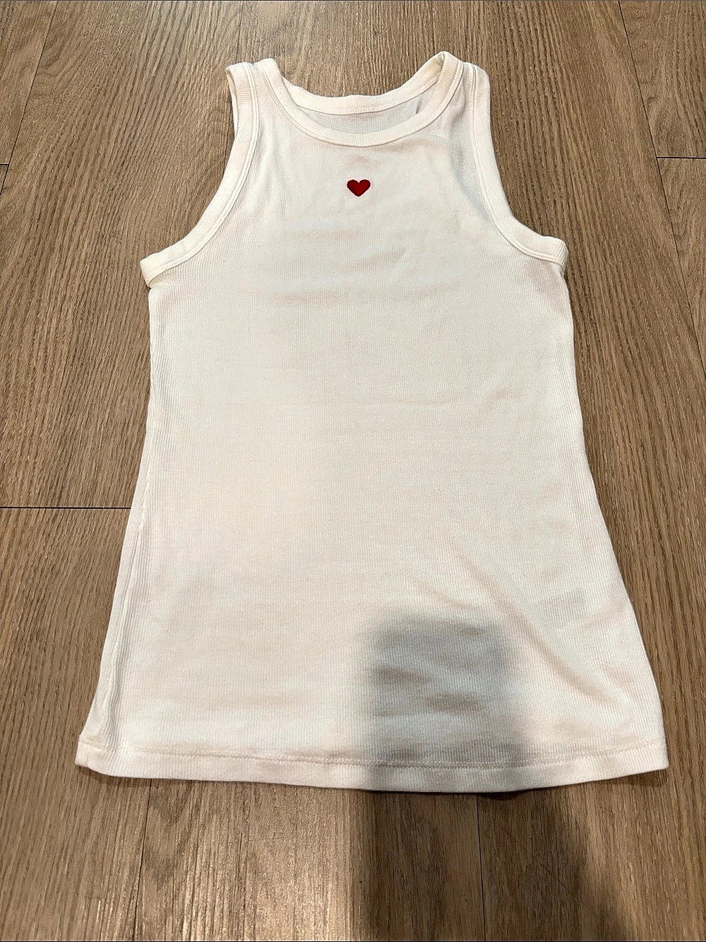 Ribbed White Tank With Heart Detail